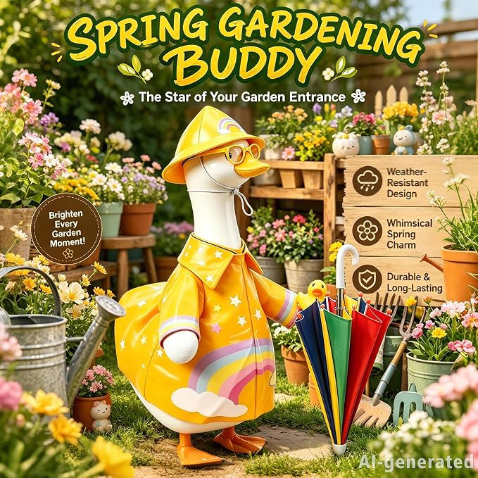 SIQUK Raincoat Porch Goose Outfits Raincoat Goose Clothes Fits 23" Statue | Raincoat Porch Goose Costume, Waterproof Goose Statue Clothes, With Hat Glasses Umbrella, All-Season Outdoor Decor