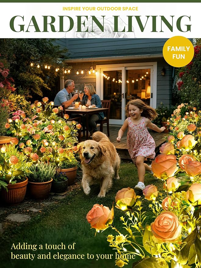 GIGALUMI Solar Lights Outdoor for Garden Decor, 2 Pack Solar Flower Lights Waterproof, 2 Lighting Modes 14 Roses for Pathway,Yard, Patio Decoration, Gardening Gifts for Women (Pink)
