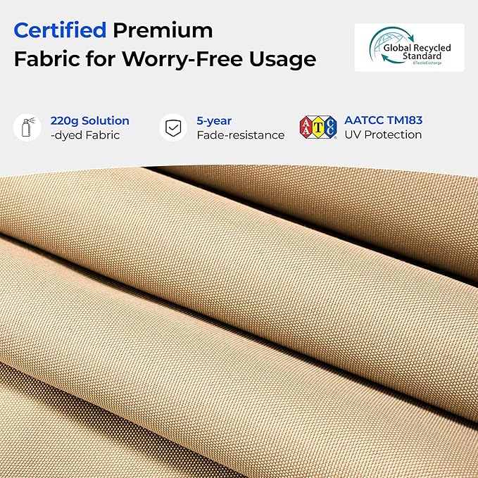 HOMSHADE 9FT 3-Tiers Outdoor Patio Umbrella with 5-Year Fade Resistant,Vented Outdoor Commercial Market Umbrella with UPF50+ UV Protection & Push Button Tilt and Crank for Pool,Backyard(Beige)