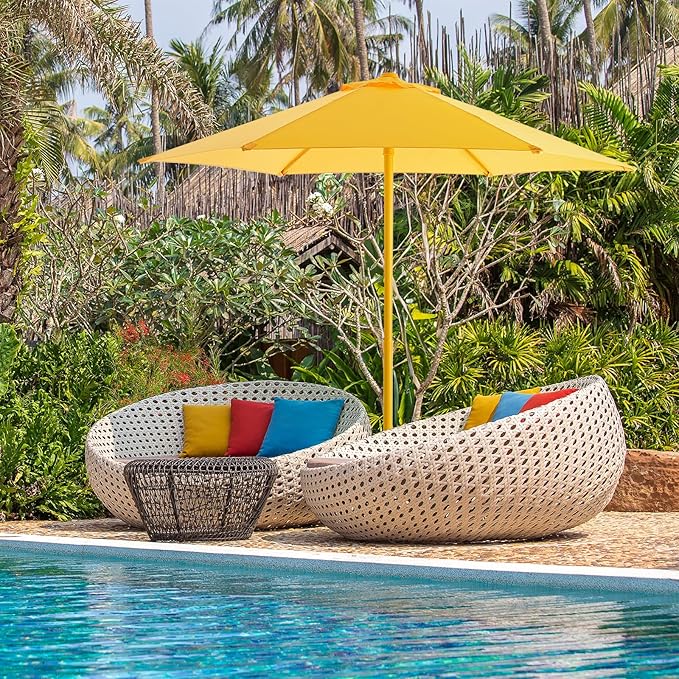HOMSHADE 7.5ft Outdoor 1S Push-Up Patio Umbrella - Market Table Pool Deck Umbrella UPF50+ UV Protection with 6 Sturdy Ribs for Balcony, Garden, Lawn, Backyard (Light Yellow)