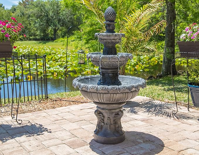 Kenroy Home 51010ZC Ibiza Outdoor Floor Fountain with Gray Finish, Classic Style, 45" Height, 25.5" Width, 25.5" Depth, Zinc