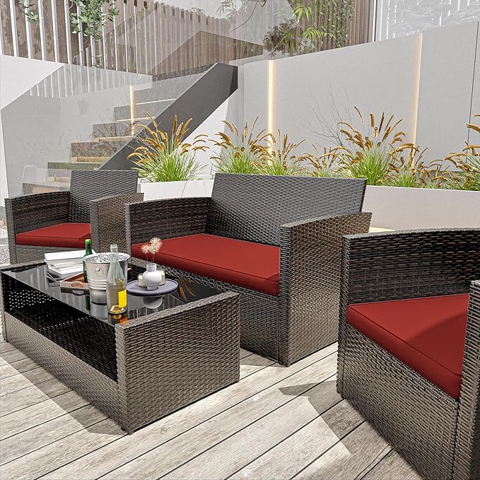3 Pack Outdoor Patio Seat Cushions Replacement Covers Fit for 4 Pieces 4-Seater Wicker Rattan Patio Conversation Set Loveseat Chair Couch Furniture,36x18x2,18x18x2-Cover Only