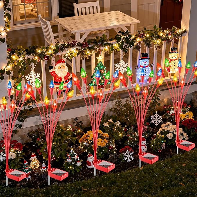 4 Packs Christmas Berry Solar Garden Light with Multiple Colors, Auto ON/Off Solar Lights Outdoor Swaying in The Wind, Christmas Decorating Outdoor Yard Light for Pathway, Pond, Courtyard