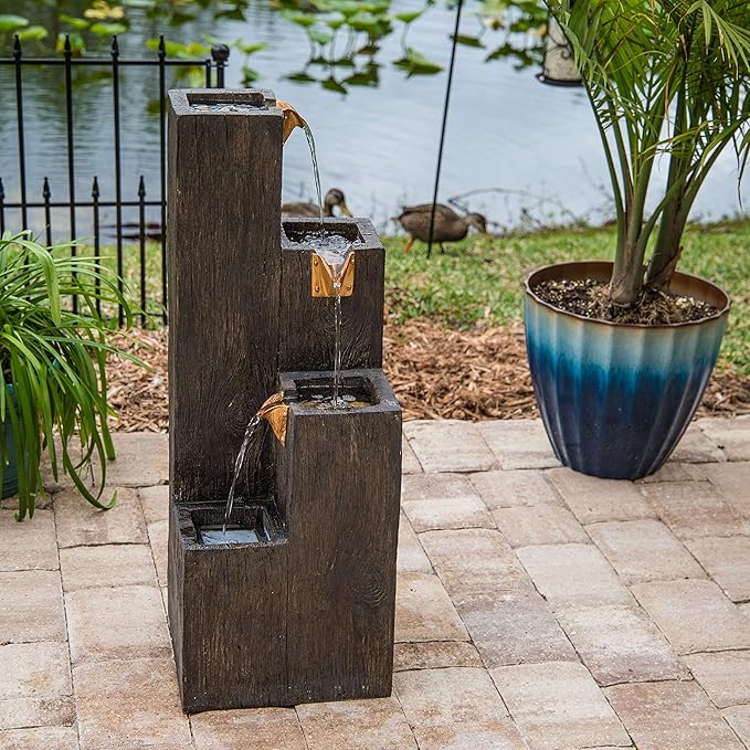Kenroy Home 51017WDG Lincoln Outdoor Water Fountain, Dark Wood Grain, Small