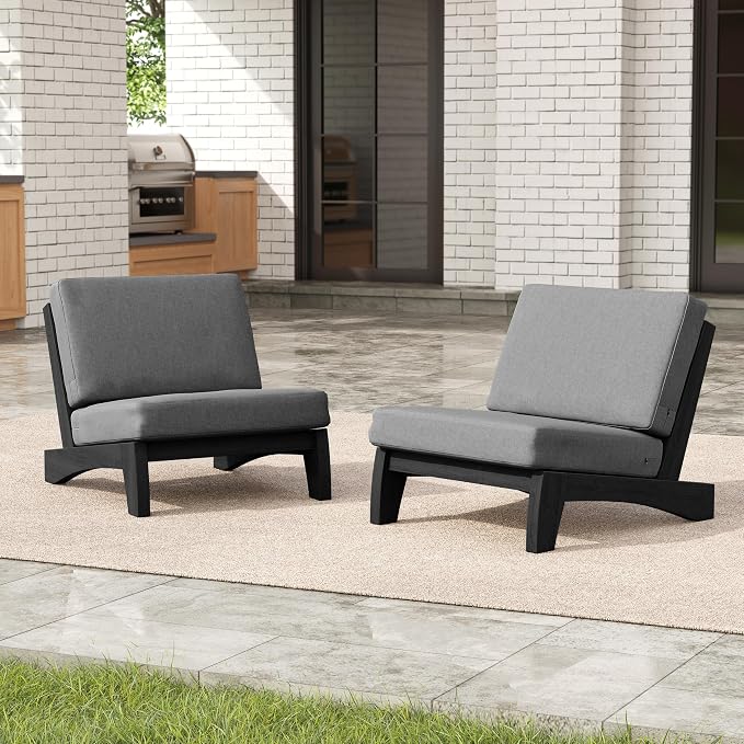 Pia Ricoo 4 Piece Patio Furniture Sets, Outdoor Loveseat Sofa Set with 2 Chairs & Coffee Table, Patio Conversation Set for Backyard, Deck, Lawn, Gray, Dark Wood