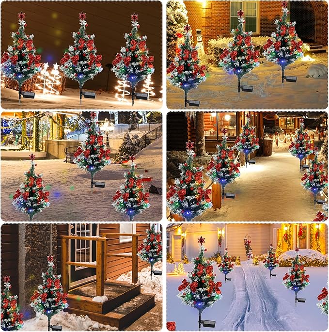 ULAROOM Solar Christmas Tree Light - Christmas Waterproof Small Pathway Lights, Outdoor Lights Christmas Decorations Cedar Xmas Tree with 20 LED Lights in 4 Colors for Garden/Yard/Patio, 2 Packs