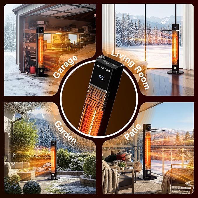 1500W Outdoor Heater,Patio Heater with Remote, 3 Heat Levels, 24H Timer, Carbon Fiber Heating Tube, Tip-Over & Overheat Protection, Electric Space Heaters for Indoor,Outdoor,Garage,Backyard