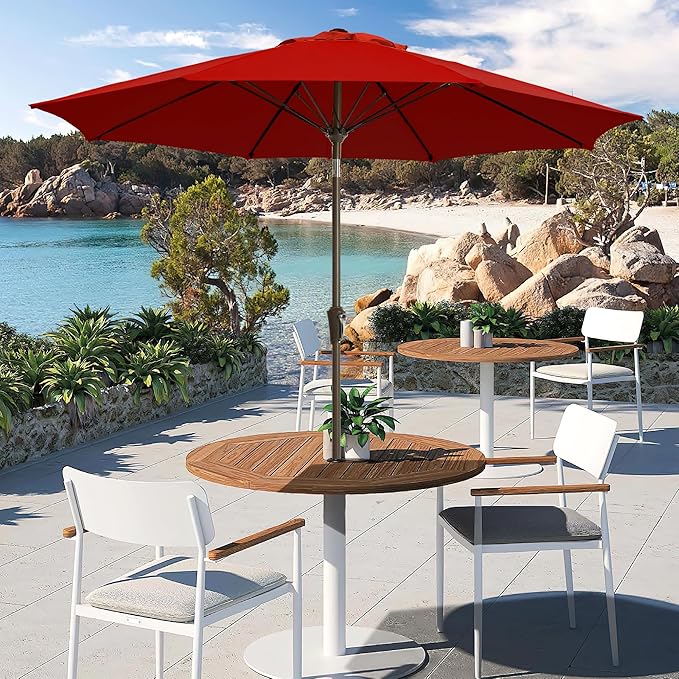 LOUNZY 9FT Large Outdoor Patio Umbrella Table Umbrella-UV Resistant,Easy Push Button Tilt and Crank,8 Sturdy Fiberglass Ribs Pool Umbrella for Patio,Backyard,Deck,Yard,Market