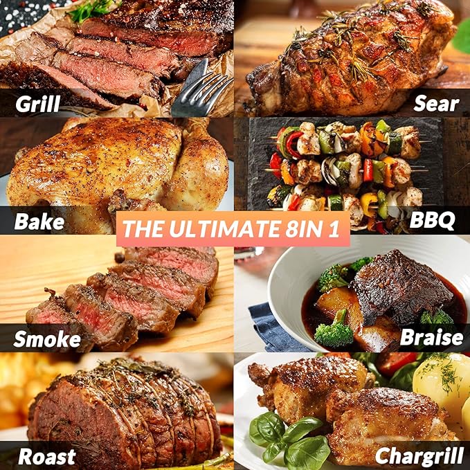 ONLYFIRE GRILLS BBQ Wood Pellet Grill Smoker with Digital Control, Meat Probe & 2 Tiers Cooking Area, Portable Tabletop Grilling Stove for BBQ, Smoke, Bake and Roast, RV Camping, Blue GS313