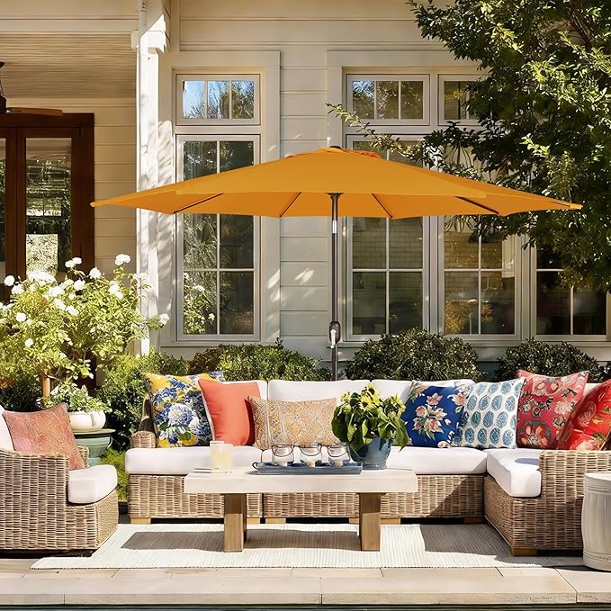 Blissun 9' Outdoor Patio Umbrella, Outdoor Table Umbrella, Yard Umbrella, Market Umbrella with 8 Sturdy Ribs, Push Button Tilt and Crank