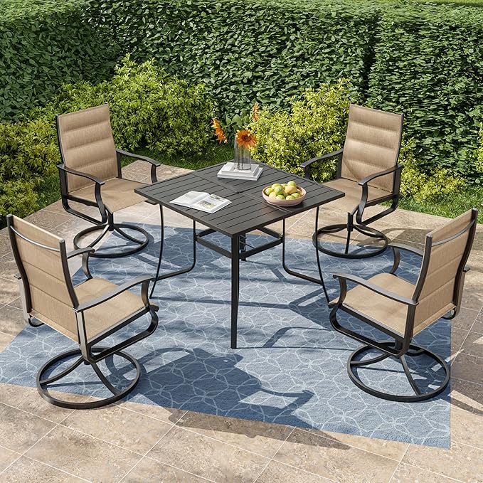 UDPATIO 5 Piece Outdoor Patio Table and Chairs Set, Patio Table with Chairs, 37" Square Table with Umbrella Hole, Outdoor Swivel Rocker Dining Chairs, Patio Outdoor Dining Set for Lawn, Deck, Yard