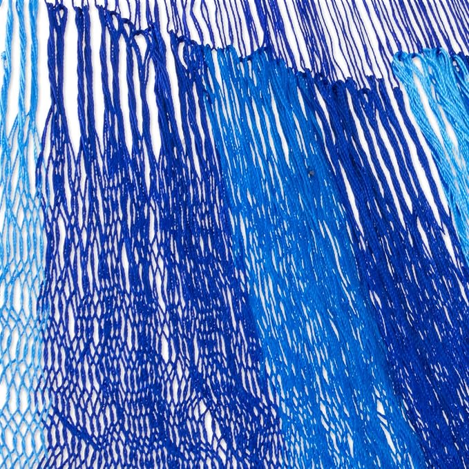NOVICA Sky Blue Dark Blue Striped Nylon Hand Woven Mayan Rope 2 Person Xl Hammock, 'Blue Caribbean' (Double)