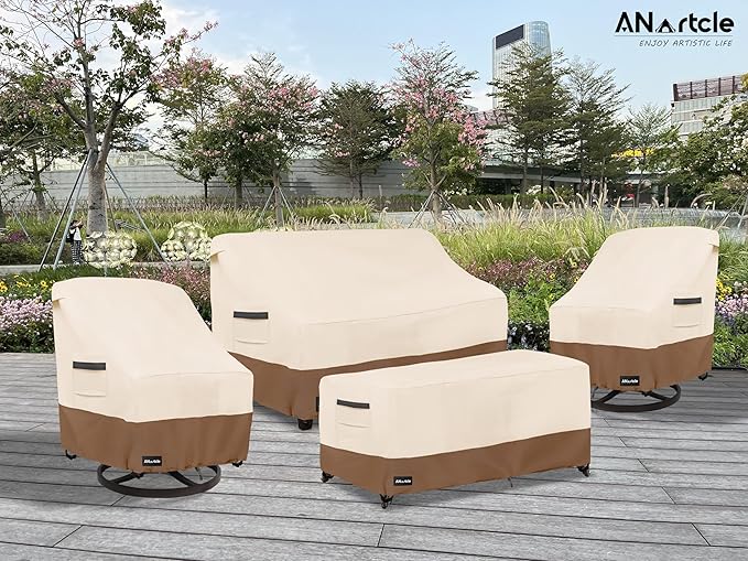 ANartcle Swivel Patio Chair Cover 4 Pack,600D Waterproof Heavy Duty Outdoor Chair Cover(28 W x 33 D x 36 H inches),Patio Furniture Covers,Outdoor Furniture Covers Waterproof,Beige&brown