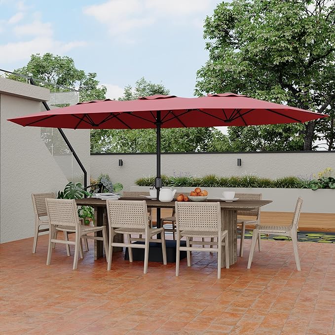Double-Sided Patio Market Umbrella, 15Ft Large Outdoor Umbrella with Base Included, Double-Topped Outdoor Umbrellas for Poolside Lawn Backyard