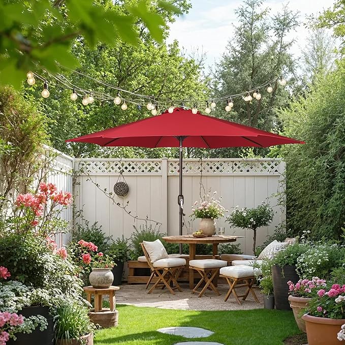Blissun 10FT Outdoor Patio Umbrella, Outdoor Table Umbrella, Yard Umbrella, Market Umbrella with 8 Sturdy Ribs, Push Button Tilt and Crank
