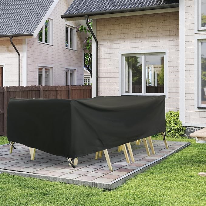 Outdoor Furniture Covers, Rectangular patio table cover, Waterproof for Outdoor patio set cover, Dining table cover, 136" W x 88" D x 36" H Black