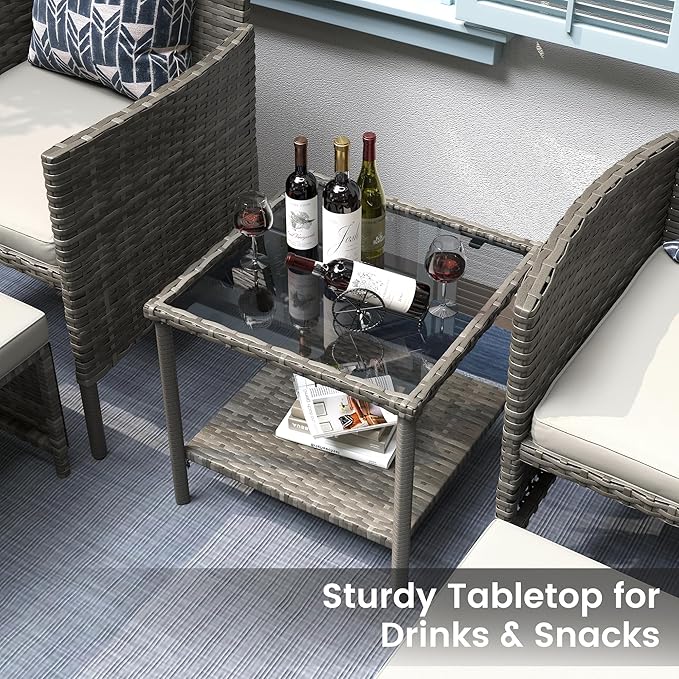 UDPATIO Outdoor Furniture Patio Chairs with Ottoman, Ideal for Balcony, Porch, 5 Piece Patio Furniture Set with Side Table for Deck, Apartment