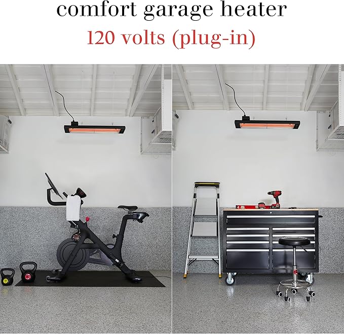 Infratech Comfort Garage Heater, Black Powder Coated Steel,1500 Watt, 120 Volt, 33" Long, Wall or Ceiling Mount Indoor Plug-in Heater