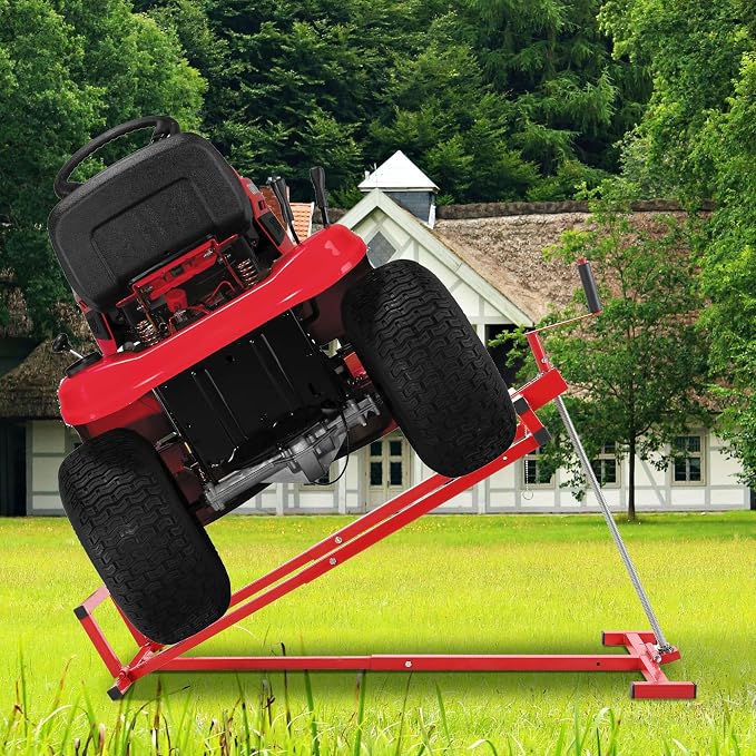Foldable Lawn Mower Lift for Riding Tractors, Portable Lawn Mower Jack Lift Zero Turn & Telescoping Lawns Tractor Lifts with Adjustable Height/Manual or Power Handles, 880 LBS Capacity (Red 1)