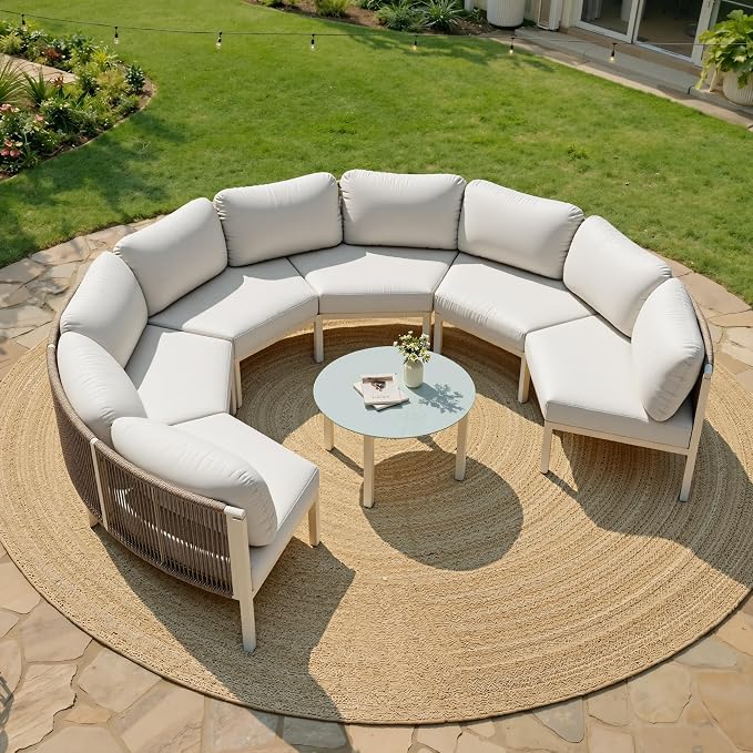 Crestlive Products Curved Patio Furniture Set, Modular Half Moon 6-Seater Sofa, Aluminum Outdoor Sectional with 5-Inch Water-Resistant Cushions, All Weather Couch for Backyard, Deck, Porch, Poolside