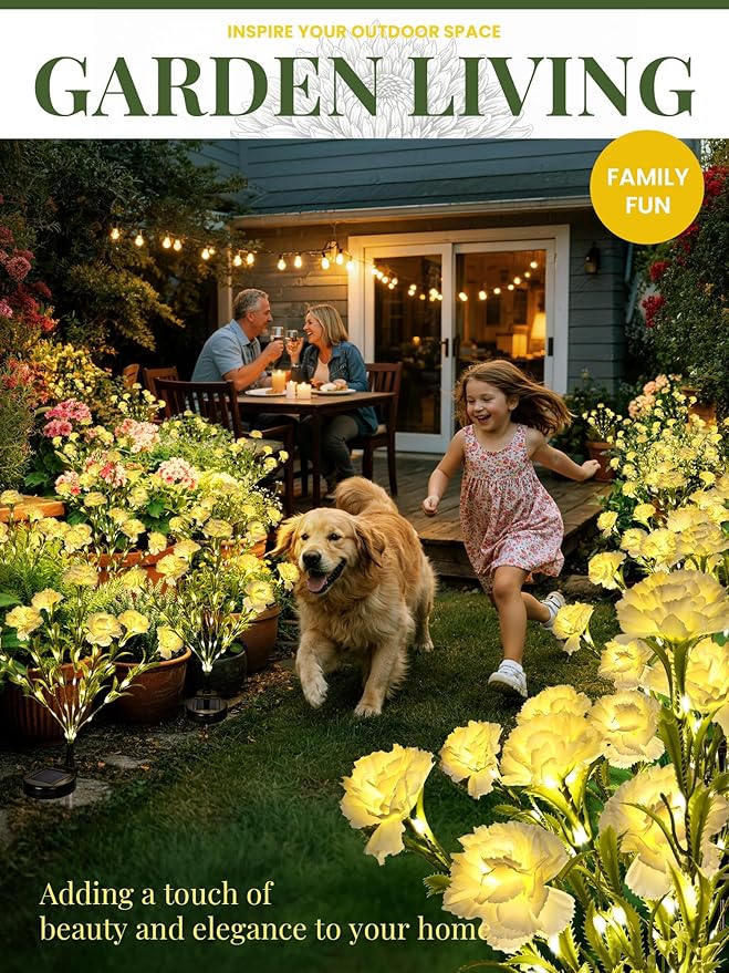GIGALUMI Solar Lights Outdoor for Garden Decor, 4 Pack Solar Flower Lights Waterproof, 2 Lighting Modes 28 Carnations for Pathway,Yard, Patio Decoration, Gardening Gifts for Women (White)