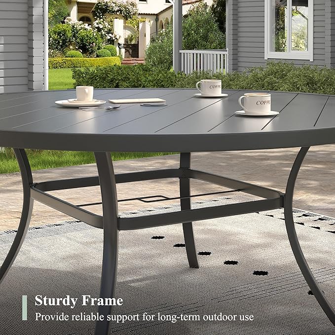 Patio Table and Chairs Set for 8, Outdoor Dining Set with 8 Stackable Dining Chairs and 53" x 53" Metal Slatted Round Dining Table for Porch, Deck, Lawn, Garden, Red & Black