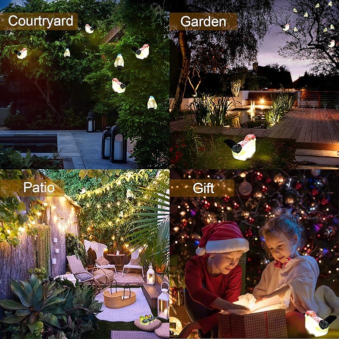 Solar Outdoor Lights Bird Garden Statues Decor,Bird Figurine Lights with Powered LED, Housewarming Birthday Gifts for Women, Mom (3 Pack)