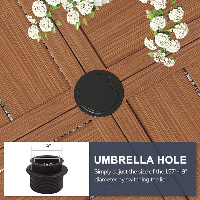 VICLLAX Patio 7 Pieces Outdoor Dining Set, 47.2" Round Metal Table with Umbrella Hole and Storage Shelf, 6 Swivel Textilene Chairs for Lawn, Garden, Porch, Walut/Brown