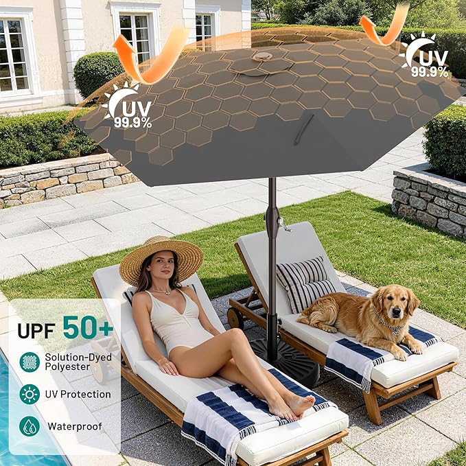 AreShark 7.5FT Patio Umbrella Table Market Umbrella w/Tilt and Crank, Heavy-Duty Outdoor Umbrellas for Pool, Deck, Garden and Backyard, Gray
