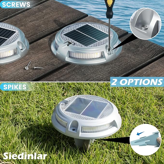 SIEDiNLAR Solar Driveway Lights Outdoor 16 LEDs 9 Modes, Dock Markers Deck Lights Waterproof Warning for Driveway Walkway Step Pathway Ground Yard Garden, RGB (8 Pack)