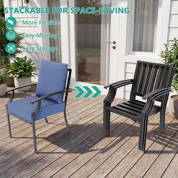 Gotland 7 Piece Outdoor Dining Set, Metal Outdoor Table and Chairs with X-Shaped Legs 1.5" Umbrella Hole, Patio Furniture Set with Waterproof Cushions, Patio Dining Sets for Backyard Deck Navy