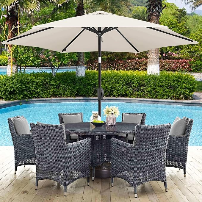 10FT Patio Umbrella Outdoor - Table Umbrella with 6 Sturdy Ribs, Market Umbrella with Push Button Tilt, UV Protection for Pool, Porch, Garden, Deck, Backyard (Ivory)