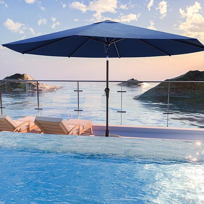 Nalupatio 10ft Outdoor Patio Umbrella,Table Umbrella,Yard Umbrella,Heavy-Duty Round Market Umbrella with 8 Sturdy Ribs,Push Button Tilt and Crank for Garden,Deck,Backyard,Pool-Navy