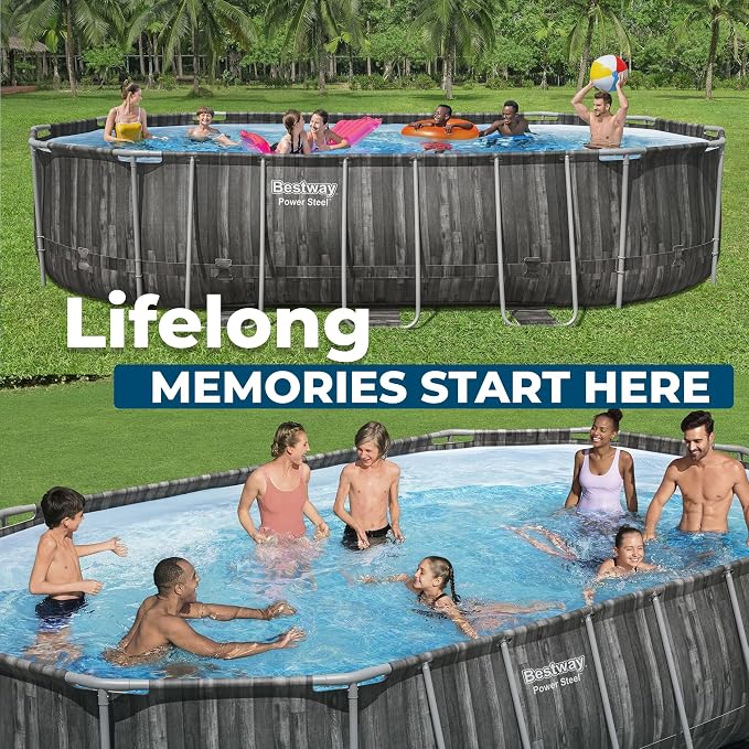 Bestway Power Steel 20’ x 12’ x 48” Above Ground Pool, Oval Metal Frame Outdoor Swimming Pool Set with Filter Pump, Ladder, and Cover