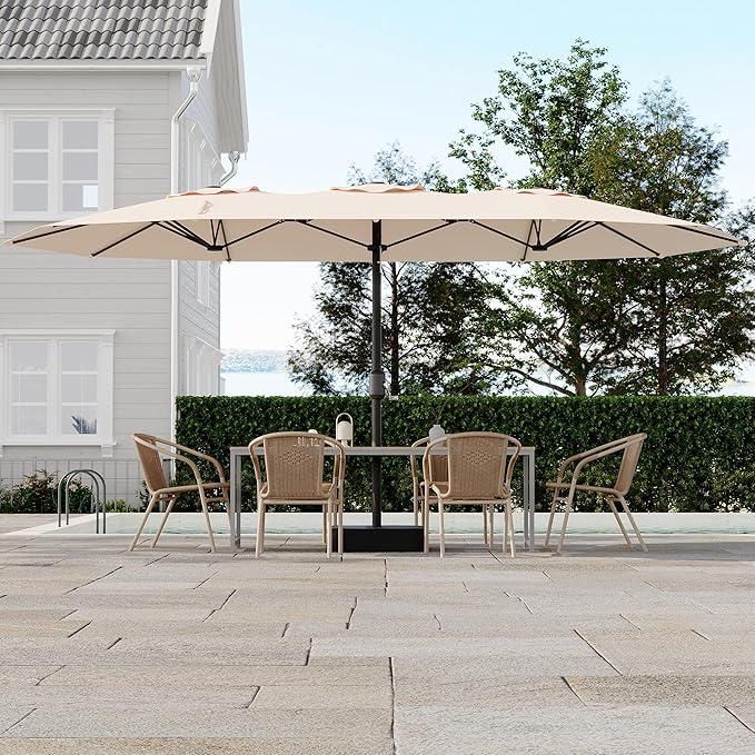 Double-Side Rectangular Pool Umbrella, 15ft Large Patio Umbrella with Base Included, Outdoor Market Umbrellas for Poolside Lawn Backyard