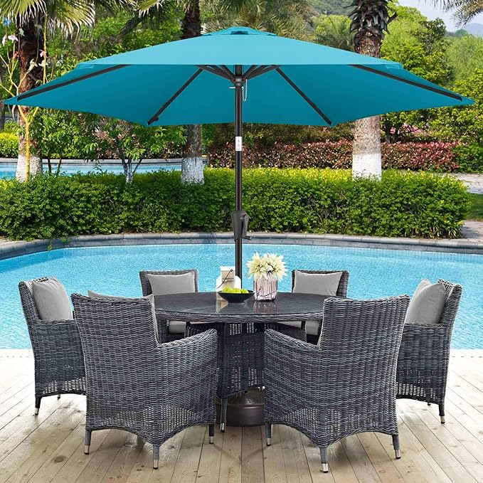 10ft Patio Umbrella Outdoor - Table Umbrella with 6 Sturdy Ribs, Market Umbrella with Push Button Tilt, UV Protection for Pool, Porch, Garden, Deck, Backyard (Aqua Blue)