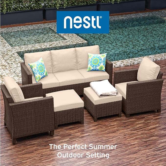 Nestl Outdoor Patio Furniture Sofas, Brown Base/Beige Cushions