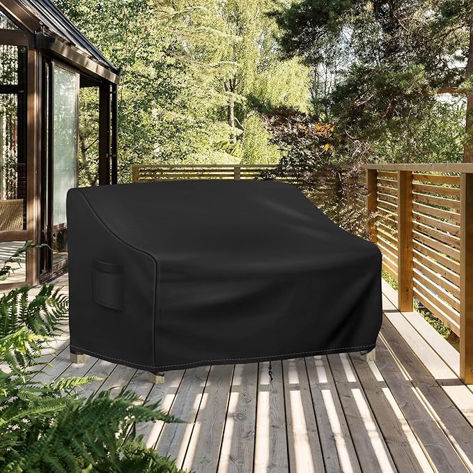 Richwon Outdoor Couch Cover Waterproof, 3-Seater Outdoor Sofa Cover, Patio Furniture Covers with Air Vent and Handles, 90W x 42D x 32H Inches, Black
