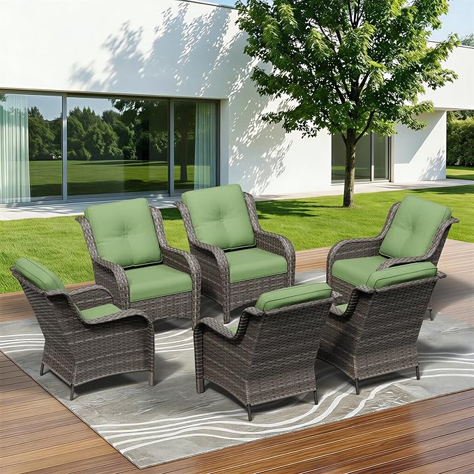 6 Piece Outdoor Wicker Patio Furniture Set, Patio Chairs Set with Thickened Olefin Cushions, High Back and Deep Seating, Hand-Woven PE Rattan for Porch, Deck