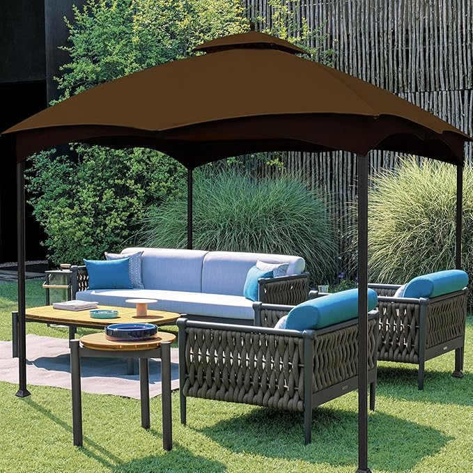 Coastshade Replacement Gazebo Canopy Top for Lowe's Allen Roth Heavy Duty Roof Gazebos Top with Mesh,10x12 Gazebo Cover #GF-12S004B-1, Replacement Top Only (Dark Brown)
