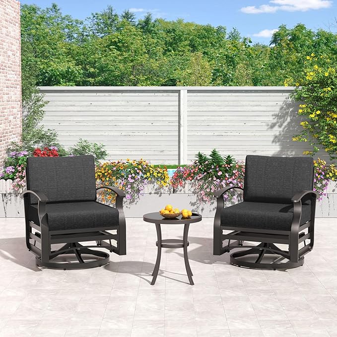 Kullavik Aluminum Patio Furniture Set,6 Pieces 7 Seat Sectional Metal Outdoor Furniture Conversation Set w/5.1" Cushions,Swivel Rocking Chairs Set,Black