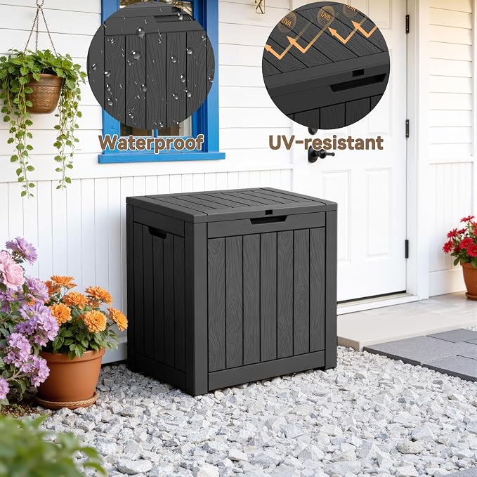 Deck Box Large Outdoor Storage for Patio Furniture,Outdoor Cushions,Garden Tools and Pool Supplies,Waterproof,Resin,Lockable (Dark black, 37 Gallon)