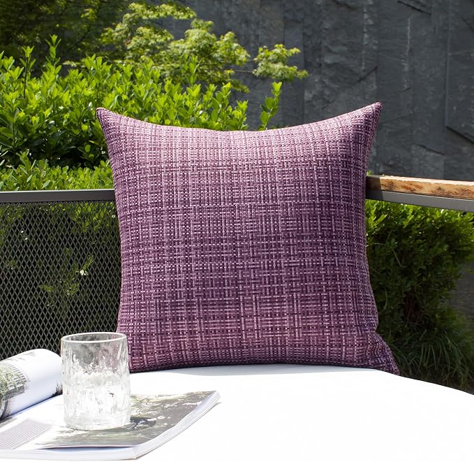 Kevin Textile Outdoor Waterproof 12"x20" Lumbar Pillow Covers 2 Pack Violet | Water Resistant, Faux Linen Yarn-dyed, Woven Texture Throw Pillow Covers for Tent Patio Garden Couch Sofa