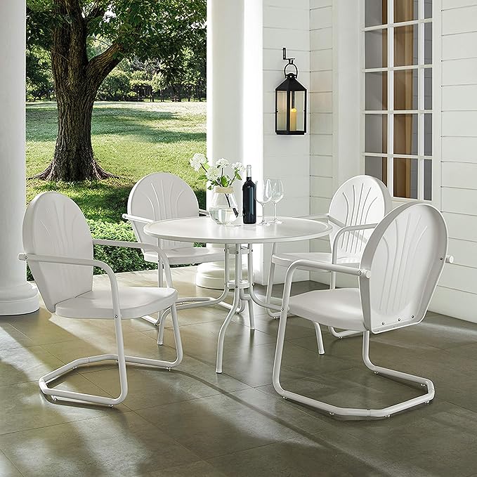 Crosley Furniture Griffith 5-Piece Outdoor Dining Set for 4, Retro Metal Round Patio Table and Chairs, White