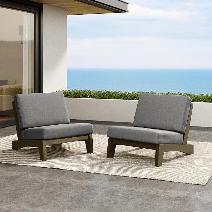 2 Pieces Patio Furniture Sets, All-Weather Outdoor Wood Bistro Set Patio Conversation Chiarsfor Balcony, Backyard