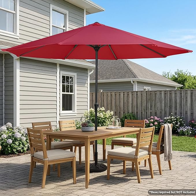 9FT Round Patio Umbrella - Easy Crank, Vented Canopy Outdoor Umbrella for Shade - For Deck, Balcony, Porch, Backyard, or Pool by Pure Garden (Maroon Red)