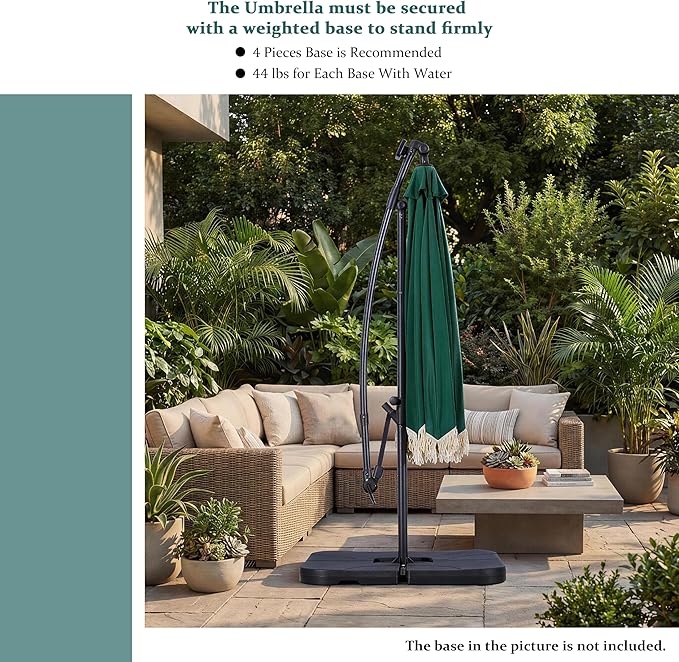 MONDAWE 10FT Cantilever Patio Umbrella with Tassels, 360° Rotation Offset Outdoor Umbrella, Heavy Duty Backyard Shade Umbrella with 180G Fabric for Patio Garden Deck