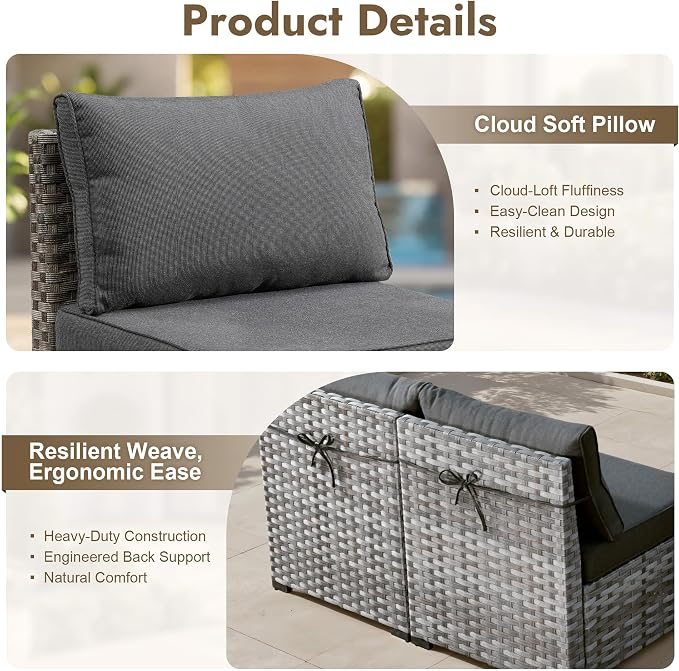 9 Pieces Patio Furniture Set, Wicker Outdoor Sectional Sofa with Swivel Chair Comfy Cushions, Modern Modular Deep Seat Rattan Couch Conversation Set for Backyard Porch Yard,Black