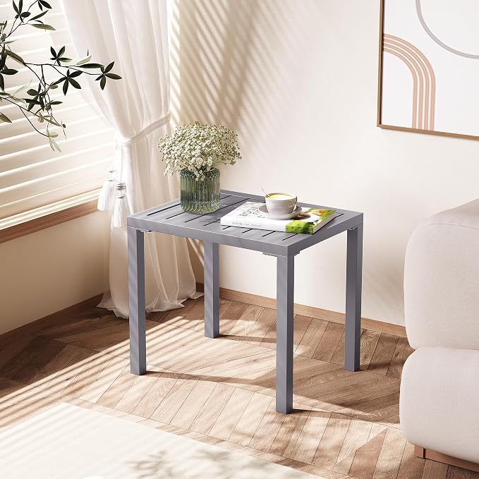 Crestlive Products Outdoor Side Table,Aluminum Rectangular Side/End Table, Small Patio Coffee Bistro Table for Outdoor Indoor