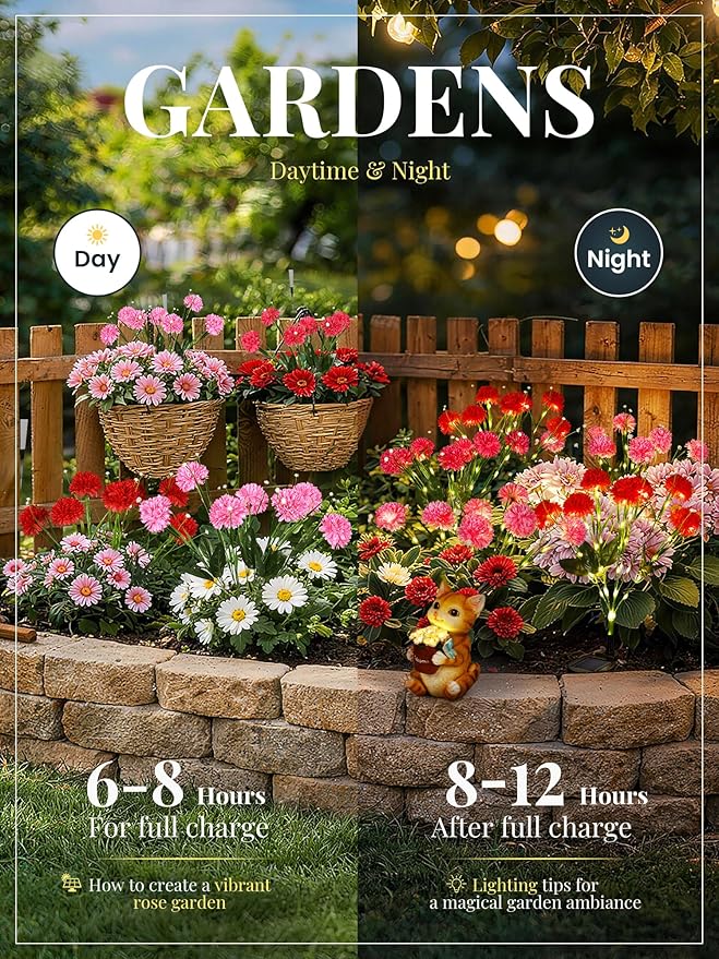 GIGALUMI Solar Lights Outdoor for Garden Decor, 6 Pack Solar Flower Lights Waterproof, 2 Lighting Modes 36 Chrysanthemums for Pathway,Yard, Patio Decoration, Gardening Gifts for Women (Multi-Colored)